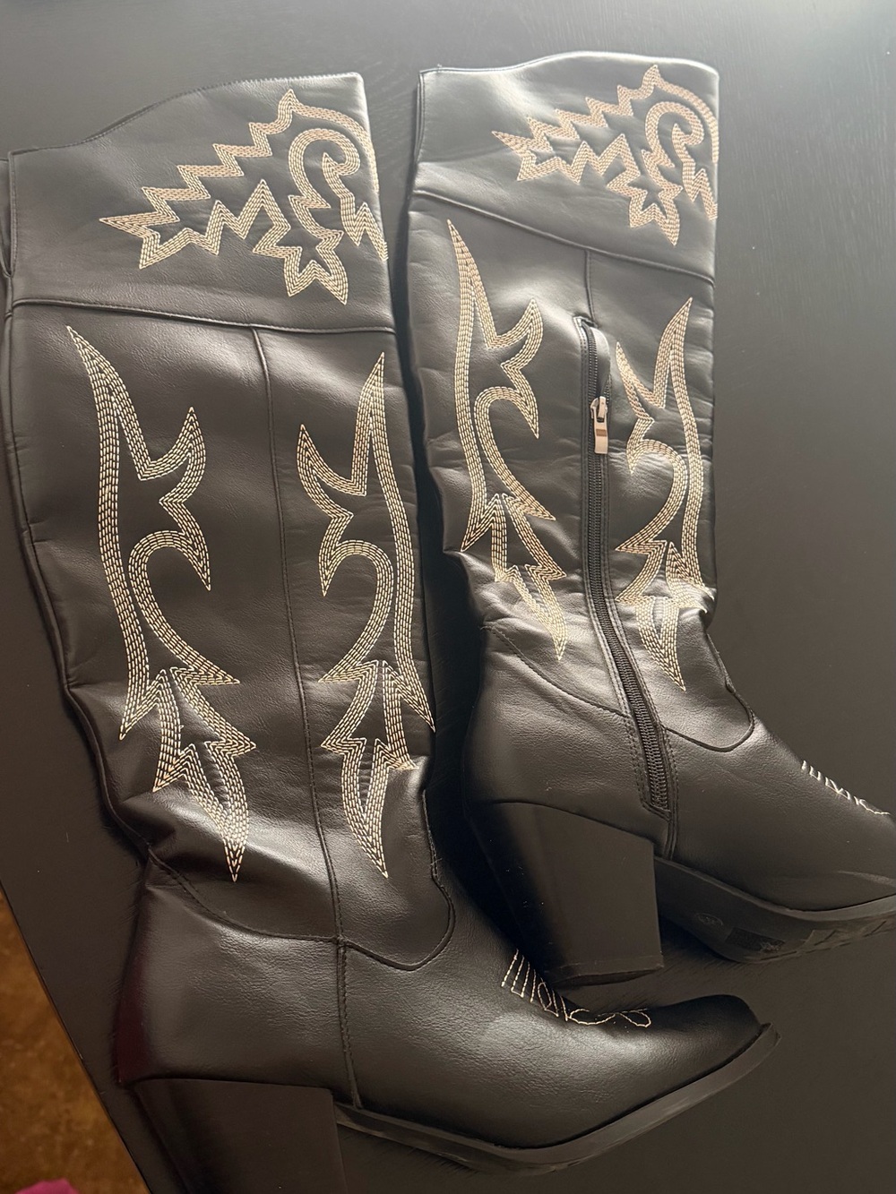 Black Embroidered Western Knee-High Boots
(Tall)